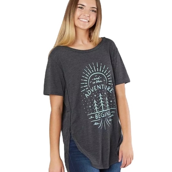 SzS Tentree Charcoal Grey with teal print  Graphic Short Sleeve T Shirt VGUC - Picture 1 of 12